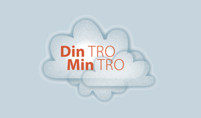 Logoet til MinTro DinTro er tre lyseblå skyer med teksten i orange bogstaver